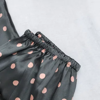 Nové jarné Sexy Pyžamo pre ženy satin noc obleky, dámske Šaty, Ružové Dot-Silk 3 Kusy Odev Špagety Popruh Spánku Salónik