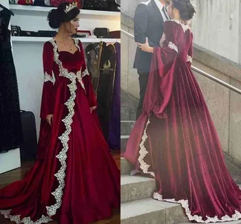 2019 arabčina Dubaj Dlhé Rukávy Večerné Šaty Hot Burgundsko Velvet S Appliques Dlho Vintage Moslimských Party Šaty večerné šaty