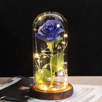Umelé Večný Rose LED Svetlo Krásy Šelmy Rose V Sklenený Kryt kvet Domova Pre Valentines Day svadobné dekorácie