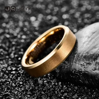 Módne Jednoduché JQUEEN 6 mm Karbid Volfrámu Prsteň Matný Povrch Skosený Mužov Zlatá Farba Comfort Fit Krúžok Šperky
