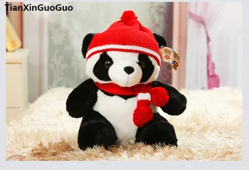 O 28 cm krásne panda plyšové hračky nosiť klobúk a šatku , mäkká bábika hodiť vankúš kvalitný tovar darček k narodeninám s0340