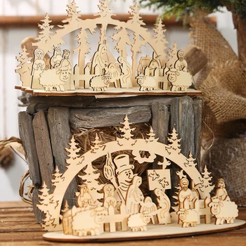 Vianočný Darček Stôl Drevený betlehem Dekorácie Chalet Les Domáce Dekorácie Vianoce 2019 Nový Rok Ozdoby