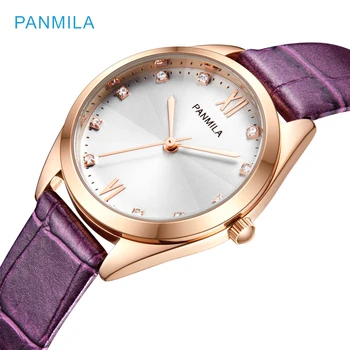 Hot Predaj Luxusné Značky PANMILA Ženy Hodinky Módne Šaty náramkové hodinky Quartz Nepremokavé PU Popruh Montre Femme Reloj Mujer Box