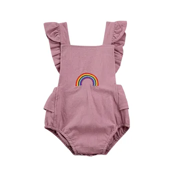 Novorodenca Baby Girl Šaty Letné Bez Rukávov Romper Jumpsuit Jeden Kus Oblečenia Rainbow Tlače Lístkového Rukáv Roztomilý Oblečenie