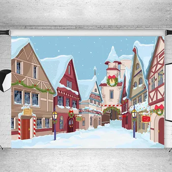 V zime Sneh Comics Kreslených Pozadí Fotografie City Building Vianočný Večierok Deti Fotografického Pozadia pre Photo Studio