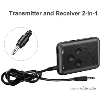 2 v 1, Bezdrôtová 4.2 Vysielač 3,5 mm Audio Adaptér Bluetooth Prijímač pre Auto Reproduktor, konektor pre Slúchadlá a MP3
