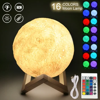 LED Nočné Svetlo 3D Tlač Mesiac Svietidlo Nabíjateľné Zmena Farby 3D Ľahký Dotyk luny Remote LED Moonlight Nocí Lampa Pre Domáce