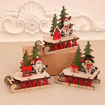 Zz - 3D Saniach Santa Claus, Vianočné Drevené Visí Prívesky Tabuľka Okno Vianočné Dekorácie Pre Domov Strán Nový Rok Navidad