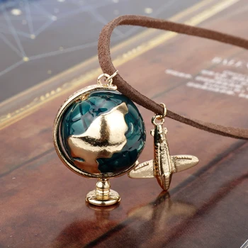 Dongsheng šperky Kreatívne Príslušenstvo Svete Zemi Lietadla Prívesok Náhrdelník Kožené Lano Choker Náhrdelník collares
