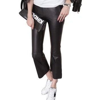Ženy Zips Slim Fit Originálne Kožené Nohavice Streetwear Bell dnom Obličkového Nohavice Bežné Nohavice Členok Dĺžka Pantalon Femme 3XL