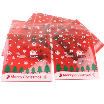 100ks Vianočné samolepiace funkcie opp Taška Cookie Biscuit Package Vianočné Darčekové Tašky