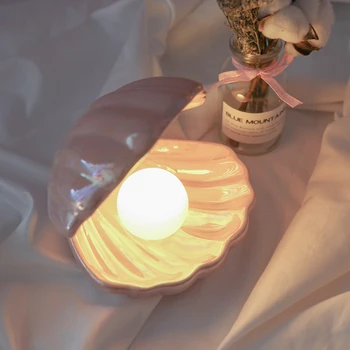 Keramické Shell Perlou Nočné Svetlo Kreatívne Zdobenie Lampa Streamer Víla Light Shell Šperky Skladovanie Zásobník iny Domova Dievča Dary