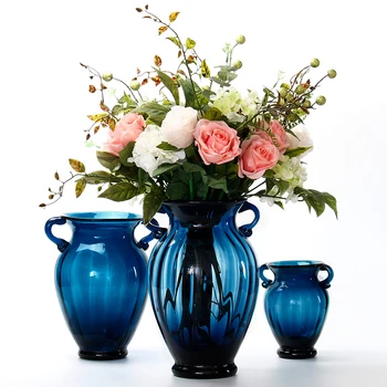 Európa sklenené vázy Binaural modrá vázy stola obývacia izba Hydroponics Kvet usporiadanie nádoby domov dekoratívne vázy