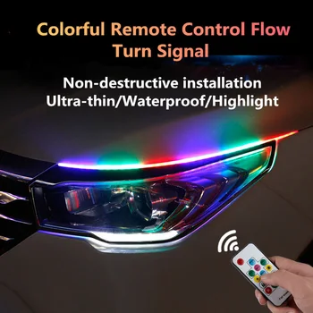 2 ks Flexibilné Auto LED Svetelné Pásy 3 Veľkostiach pre Denné svietenie RGB Nepremokavé Zase Signálne Svetlá s Diaľkovým ovládaním