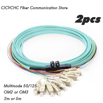 2 ks 12 Jadrami Stužkový Kábel -SC/UPC-MM(50/125) OM2 alebo OM3-Pobočka súprava / Optického Vlákna Pigtail