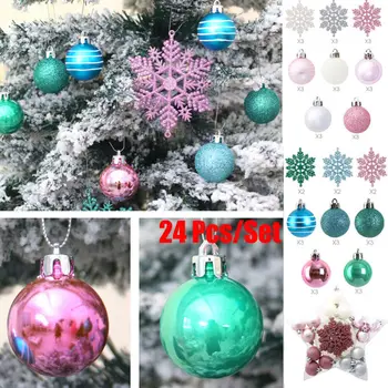 24Pcs Vianočný Strom Dekorácie Lopty+ snowflake Vianočné Ozdoby Strany Svadobné NÁS