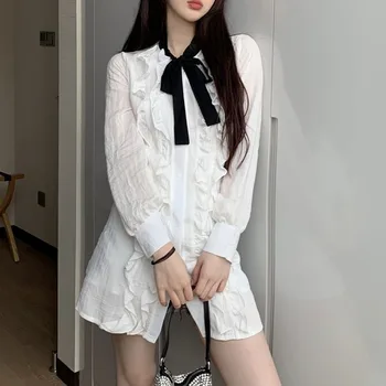 Strana Bežné Patchwork Sexi Štíhle Biele Mini Žena Elegantné Obväz Dizajnér Šifón Kórejský Šaty Žien 2020