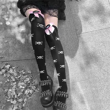 Tmavé Lolita Lebka Lady Ponožka 2021 Krásne Dievča Luk Základné Gotický jk Teľa-dĺžka Ponožka Lumbálna Ullzang Goth Nosenie Pink White