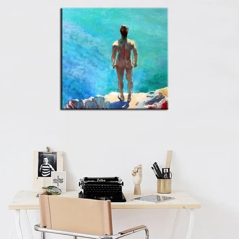 Najlepšie Ručne maľované nahé olejomaľba domáce dekorácie na Stenu art obraz na Plátne Nahý muž čelí mora olejomaľba umenie obrázok