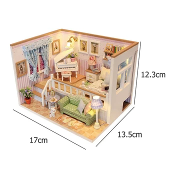 Elegantné DIY Miniatúrny domček pre bábiky Auta Model S Furnitures LED 3D Drevené Ručné Remeslá Dom Darček k Narodeninám Hračky Pre Deti,