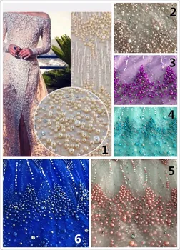 Módne Afriky francúzskej Čipky Textílie s množstvom korálky David-025-2 Vysokej Kvality