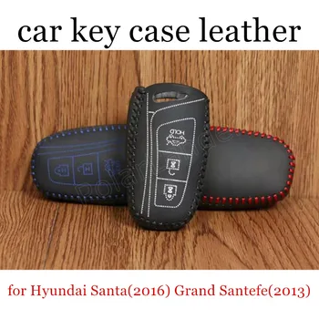 Iba Červené, vhodné na Hyundai Santafe() Grand Santafe(2013) Equus(2013) Kožené kľúča vozidla prípade šitie ruky kľúča vozidla kryt