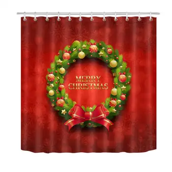 Šťastné A Veselé Vianoce, Kúpeľňa Príslušenstvo Sady Vianočný Veniec Polyester Nepremokavé Tkaniny Tkaniny, Vaňa, Sprchový Záves 12 Háčiky & Rohožky