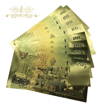 10pcs/veľa 24K Farba Thajsko Zlato, bankovky 20 Bahtov Zlatej Fólie Bankoviek Dvojité Bočné Tlač, Bankovky, Papierové Peniaze Na Zbierku