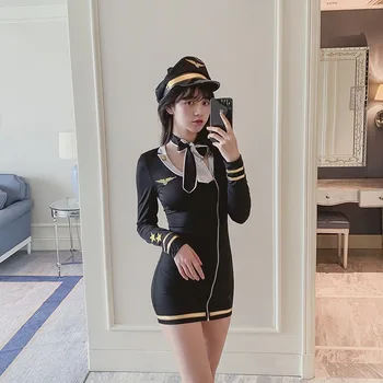 Flight Attendant Role Play Dress Women Erotic Cosplay Uniform Costume Sexy Lingerie Porno Air Hostess Nightclub Dress for Set