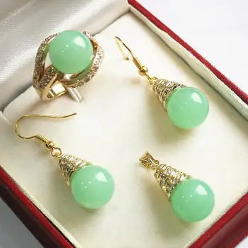 Ušľachtilý nové šperky 12mm zelená jades prívesok, náušnice, , prsteň