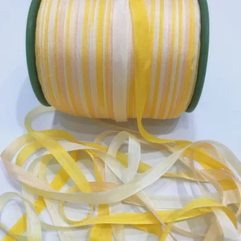 7 mm, skutočného čistého hodvábu pásky Žltá pestré double face hodvábny taft na vyšívanie a remeselníci projektu,darčekové balenie