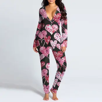 Sexy Žien Pijamas Onesies Tlačidlo nadol Prednej Funkčné Buttoned Klapka tvaru Pyžamo Dospelých Jumpsuit Pyžamo Femme Sleepwear