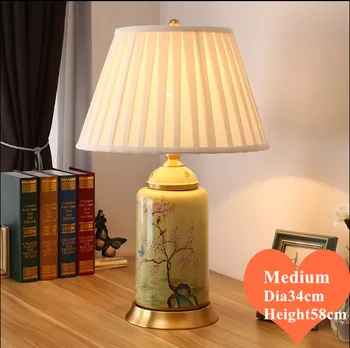 Európsky zelený kvet, vták keramické médium Stolové Lampy, Retro Dotykový Spínač textílie medi základne E27 LED lampy, nočné&foyer MF045