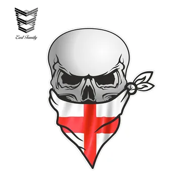 EARLFAMILY Gotický Biker Pirate Skull s Tvárou Bandana St Georges Kríž Vlajka Anglicka Motív Externé Vinylové polepy Áut
