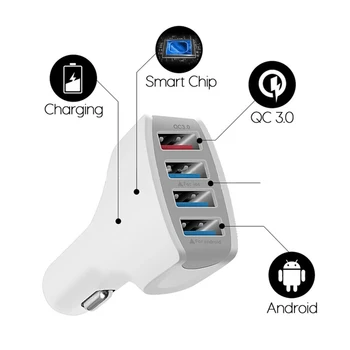 4 Porty USB Mobil Tablet Smart Rýchle Auto Nabíjačka, Telefón, MP4 Fotoaparát Rýchle Nabíjanie Adaptér