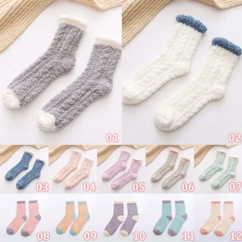 Jesenné Zimné Japonské Coral Velvet Fuzzy Ponožky Ženy Teplé Pribrala Kawaii Ružové Ponožky pre Dámy Čistá Farba