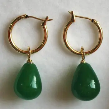 Veľkoobchod pekné Šperky zlatý kov+kvapka vody 12*16 mm zelená Jades chlieb Earings
