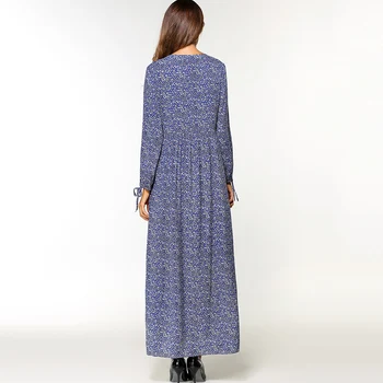 Pekné Šaty Žien Blue Print O Krk Bežné Šaty Strapec Dlhý Rukáv Voľné Blízkom Východe Islamské Oblečenie Dlhé Šaty Pekné Pop Predaj