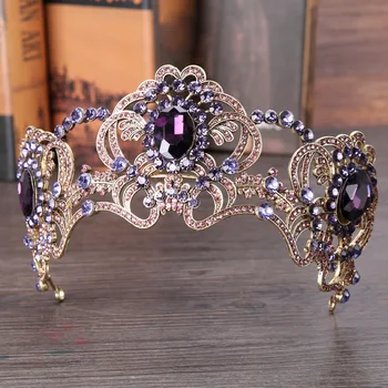 Luxusné Šperky Pruple Drahokamu Kráľovná Koruny Tiaras Princezná Koruny Headdress Svadobné Svadobné Zlato Tiara Koruny Vlasy Príslušenstvo