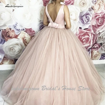 Lakshmigown Satin tvaru Tylu plesové Šaty, Svadobné Šaty 2020 Baby Pink Elegantné Svadobné Šaty Svadobné Šaty Hochzeitskleid