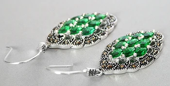 Luxusné real Skutočné 925 Silver green Crystal Art Štýl Marcasite Náušnice 2