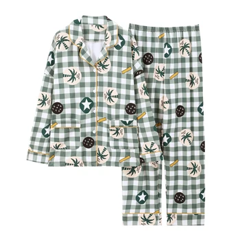 Plus Veľkosť XXXL Ženy Sleepwear Bavlna Nightgown Zimné Pyžamo Col Claudine Voľné Verzia Pajama nastaviť Jar Pyžamá Kreslených