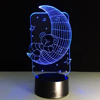Mesiac Medveď Lampa 3D Ilúziu Hologram Visual LED Nočné Osvetlenie Touch USB Tabuľka Lampara Dieťa Spí 7 Farby Nočného