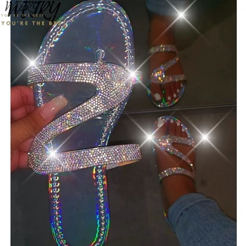 V roku 2020 nové ženy móda divokej pláži flip flop svetlé diamond ploché dno vonkajšie wild študent, sandále, papuče Bling
