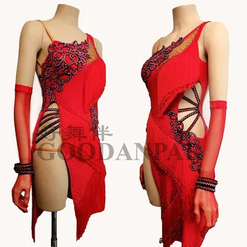 Latinská šaty Tanečné Šaty žien latinskej tanečných kostýmov pre hospodársku súťaž latinskej tanca červené šaty pre dievčatá latinské tanečné šaty