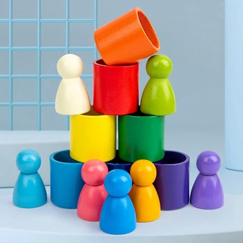 15Pcs/Set Deti Drevené Rainbow Bloky Rainbow Drevené Gule Bábiky pre Deti, Vzdelávacie Hračka