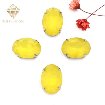 NOVÉ Matt Citrónovo žltá opal oválny tvar šiť na kamienkami s pazúr flatback Živice voľné kamienkami DIY odev, Príslušenstvo