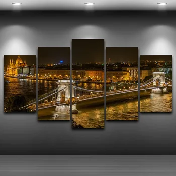 Umenie Fotografie Domáce Dekorácie Plagáty Rám 5 PiecePcs Krásny Most, Nočný Pohľad Moderné Nástenné Obývacia Izba HD Vytlačené Maľovanie