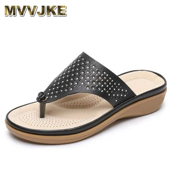MVVJKE Nové letné sandále ženy tangá otvorené prst kamienkami duté žena pláže topánky bežné dámy ploché švy papuče