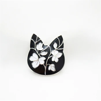 Mziking New Black Cat Brošňa pre Ženy Kvet Brošňa Roztomilé Mačacie Hlavy Smalt Pin Šperky, Oblečenie, Príslušenstvo Brošne Na Svadbu